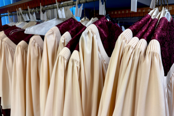 White And Burgundy Choir Robes On Hangers 600X400