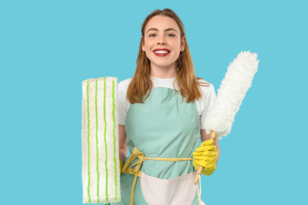 Cleaning Lady With Mop And Duster 600X400